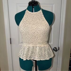 Cream Sleeveless Peplum Halter Top